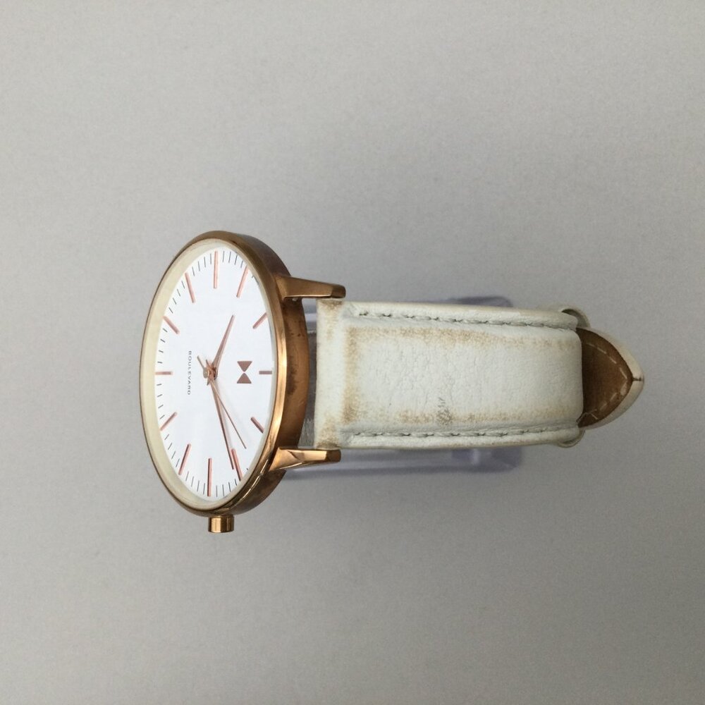 MVMT Boulevard Watch Women 38mm Rose Gold Tone White Leather Band New Battery - Picture 4 of 16